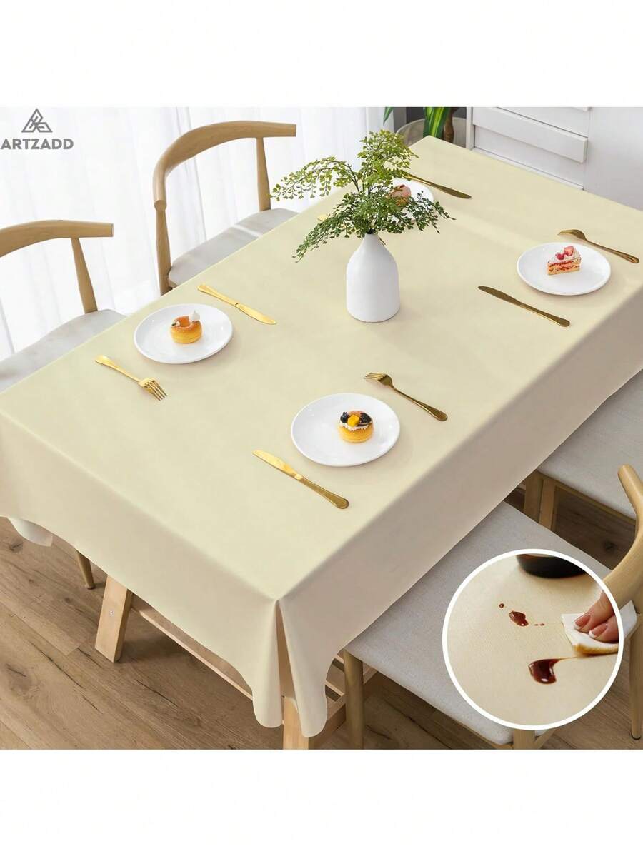 Rectangle Square Tablecloth, Waterproof Oil-Proof Scratch-Resistant Table Cloth, Wipe-Clean Polyester Table Cover For Dining Camping Indoor Outdoor, Multi-Size - 米色 - 查看 1