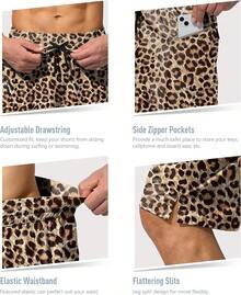 Men's Swim Trunks Quick Dry Board Shorts With Zipper Pockets Beach Shorts Bathing Suits Men - No Mesh Liner - Leopard - 查看 4