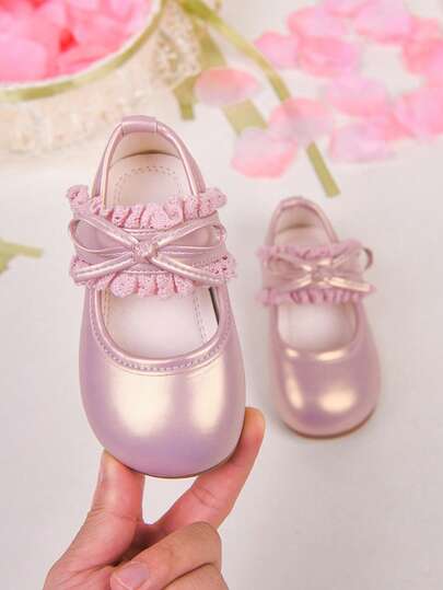 Fashionable & Elegant Bow Decor Girls/Infant Shoes, Comfortable Lightweight Non-Slip Flat Shoes For Indoor & Outdoor, Suitable For Spring, Summer, Autumn, Pink Princess