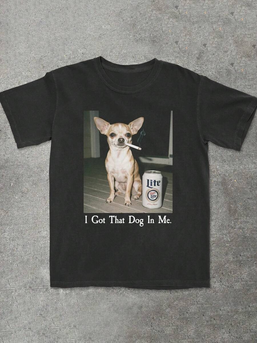 2026 New "I Got That Dog In Me" Chihuahua Graphic T-Shirt, Casual Crewneck Tee For Chihuahua Mom, Daily Wear, Spring/Summer - Black - View 1