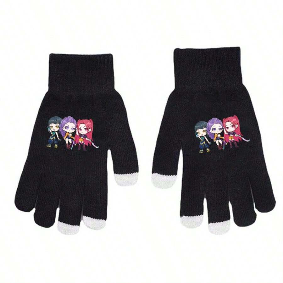 1pc K-Pop Witch Hunter Anime Fingerless Touchscreen Gloves, Cute Unisex Autumn/Winter Accessory