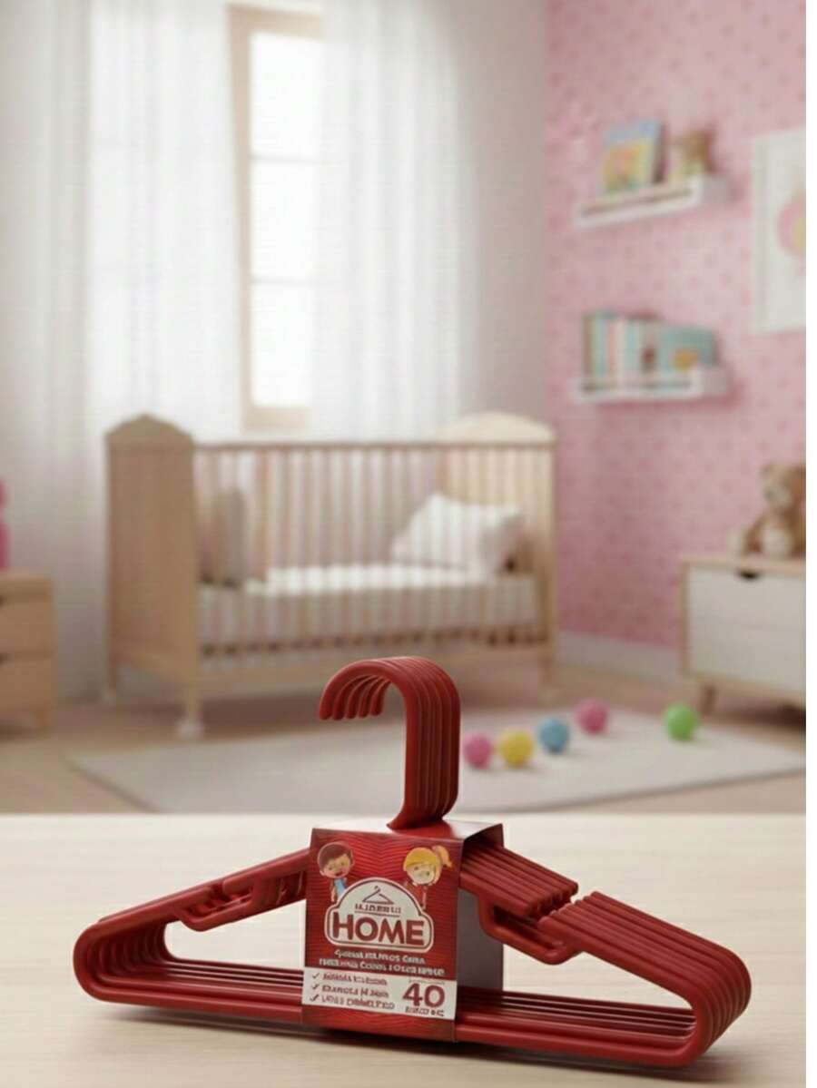 40 piezas de ganchos de plástico con forma de nudo, perchas para recién nacidos. Organizador de ropa para bebés/niños pequeños antideslizante y ultradelgado - Rojo - Ver 1
