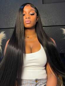 NATAN 1pc 28 Inch Long Straight Synthetic Hair Wig For Women, Heat Resistant, Sassy Straight Hair With Buckle Net Cap, For Christmas And Valentine'S Day Parties - Natural & Black - View 2