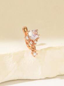 NKQR 1pc Fashionable Silver Plated Copper & Cubic Zirconia Heart Shape Clip-On Nose Ring, Suitable For Men & Women As Valentine, Christmas, Halloween Or Birthday Gift Valentines,Mom,Mother,Mother's Day,Gift - 黃金 - 查看 8