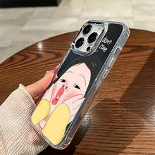 Estuche para teléfono con diseño de expresión de dibujos animados lindo Estuche para teléfono con espejo También se puede usar como espejo y es compatible con  17  16 Pro Max  15 Pro Max  13 y  12 Hecho de TPU Brinda protección contra golpes y caídas Perfecto para regalar a familiares amigos para cumpleaños aniversarios y ocasiones especiales - Plateado - Ver 6