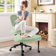 Ergonomic Cross Legged Office Chair,Height Adjustable Meditation Chair With Wheels,ADHD Chair For Adults,Teddy Fabric Yoga Kneeling Chairs With Comfortable Back Support (Green) - 薄荷綠 - 查看 1