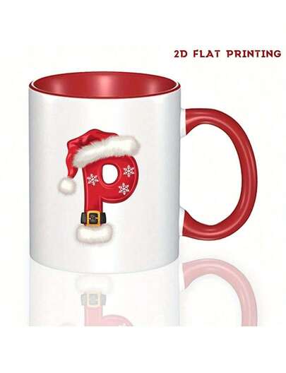1pc Extra Large 11oz Christmas Letter Mug With Red Golden Glittery C White Lettering - Red Rim Black Interior - ElegantThe Perfect Gift For Coffee Lovers, Men And Women -Travel Coffee Cup