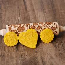 1 pieza de rodillo de madera de rosa de 13.pulgadas para herramientas de repostería de cocina, herramienta de sello de galletas con grabado profundo - Rosa 128 - Ver 5