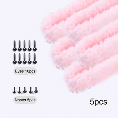 20 piezas Kit de Bricolaje de Felpa de Coral Suave - Incluye 5 limpiapipas gruesos, 5 narices de plástico negro y 10 ojos de plástico negro para hacer ramos o regalos divertidos de San Valentín