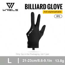 1只装 WRELS 左/右手轻便透气防滑耐磨专业台球/斯诺克手套，三指设计，露指，适用于斯诺克和台球 - 防滑握柄，均码，运动手套