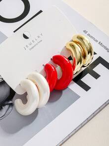 3 Pairs Fashionable Minimalist CCB Braided Shape Colorful Earring Set, Suitable For Daily Wear Or Festivals - Multicolor - View 5