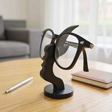 1 Modern Curved Eyeglass Frame |   Graceful Side Eyewear Holder, Minimalist Black Design, Protective Eyewear Case, Suitable For Desk Or Nightstand, Perfect For Living Room, Bedroom, Office - 黑色 - 查看 1