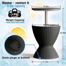Outdoor Cooler Bar Table – 8 Gallon Outdoor Patio Cooler Table With Drain Plug, Adjustable Height Rattan-Style Resin Cool Bar For Poolside, Deck, BBQ & Parties (Black) - màu đen - Xem 3