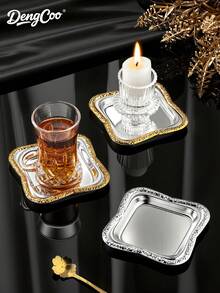Dengcoo 1/3/6pcs Frosted Gilt Edged Cake Plate, Seasoning Plate, Butter Plate, Cup Holder, Square Cup Holder, Cup Mat, Dinner Plate, Date Plate, Candy Plate, Türkiye Black Tea Cup Plate, For Home, Cafe, Festival - Tray - View 8