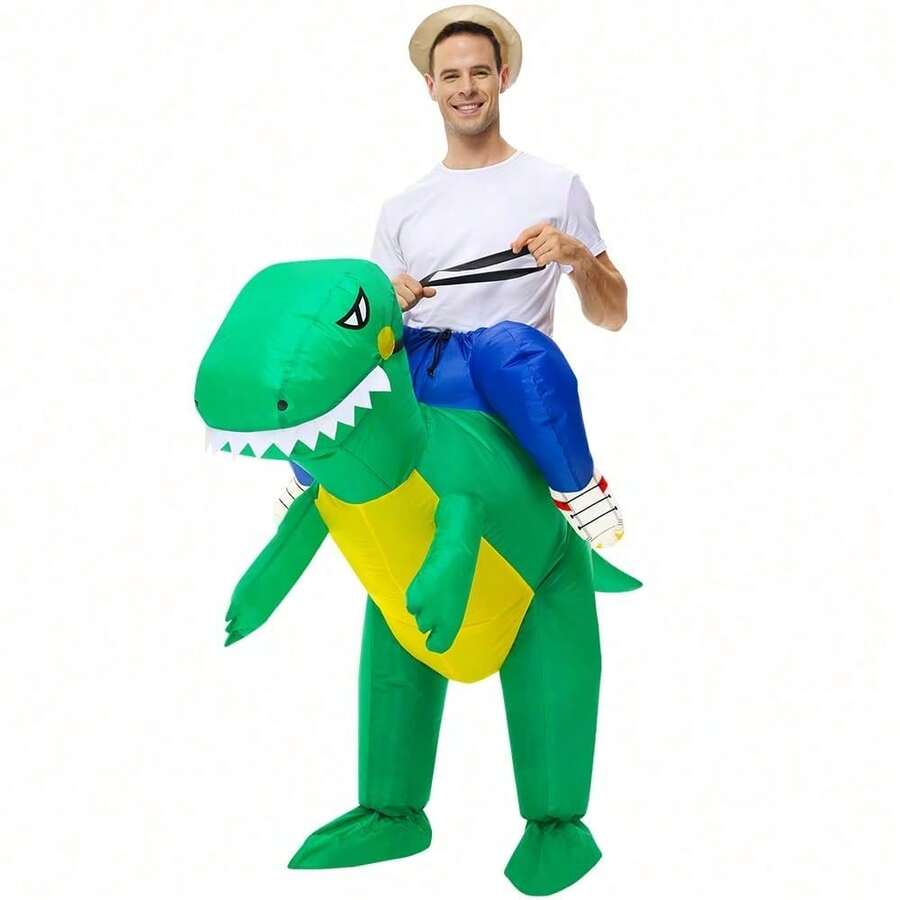 [Valentine Special] Lightweight Inflatable Dinosaur Costume With Fan - Blow Up T-Rex Halloween Outfit For Adults, Funny Party & Cosplay Costume - 綠色 - 查看 1