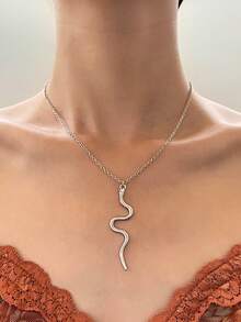1件极简主义蛇形吊坠项链，朋克嘻哈风小蛇形锁骨链，男女日常及节日佩戴皆宜。 - 彩色 - 查看 2