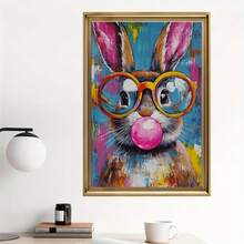 1pc Cute Rabbit Wearing Glasses Canvas Art Print - Vibrant Easter Wall Decor, Frameless Home Room Decoration, Ideal Holiday Gift, Rabbit Accessory - Multicolor - View 5