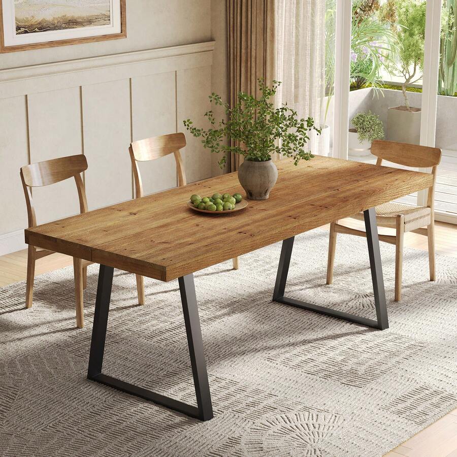 Tribesigns Tavolo da pranzo industriale per 4-6 persone, lungo 160 cm, tavolo da cucina rettangolare in legno massello con robuste gambe in metallo, ideale per casa, sala da pranzo e piccoli spazi, marrone rustico - Castano - Visualizzare 1
