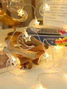 1 Cuerda de 1,5/3 metros Luces de cadena decorativas de plástico con estrellas y lunas, alimentadas por batería, luces estrelladas para decoración de dormitorio, adecuadas para decoración del hogar, decoración de pared, decoración de bodas, fiestas y Ramadán - estrellas y luna - Ver 7