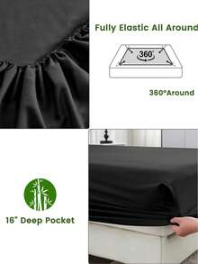 2200 Thread Count Cooling Sheets Queen-King Sheets By Bamboo, Genuine Organic Viscose Derived From Bamboo Bed Sheet Set, Soft & Cooling, Double Stitching, Quality Promise | Genuine Organic, Viscose Derived From Bamboo, Double Stitching,Durable Daily Use Bedding - 黑色 - 查看 4