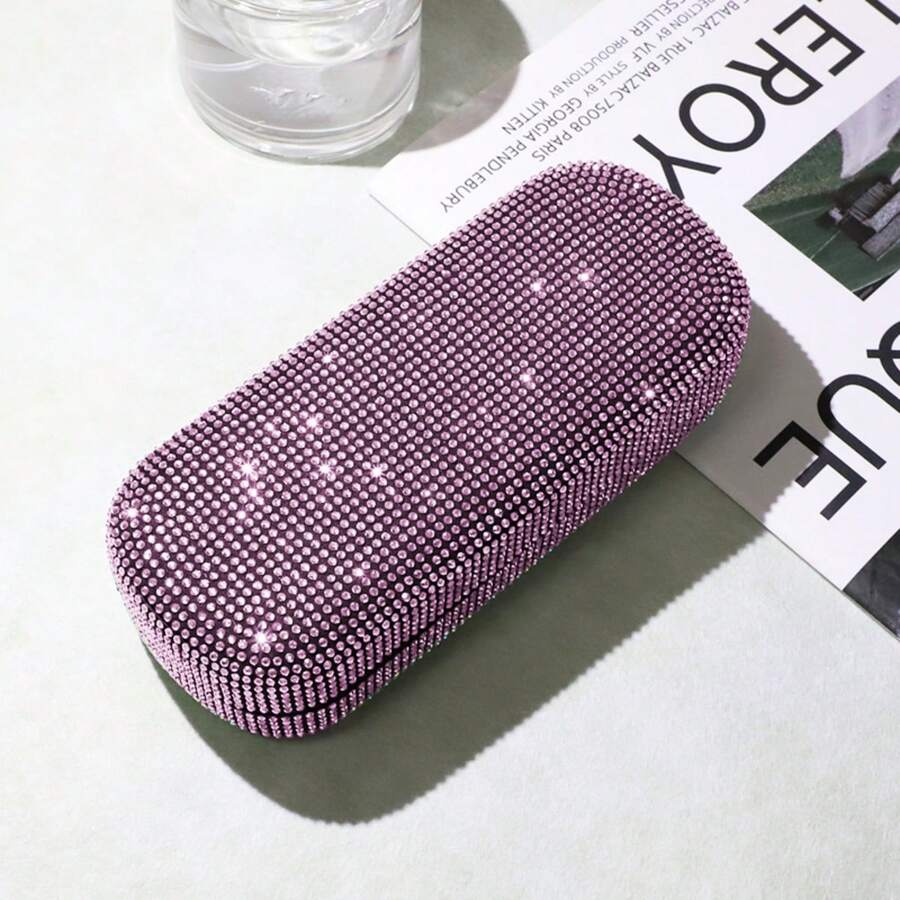 Shiny Diamond Fashion Glasses Storage Box, Hard Shell Eyeglass Case, Pressure Resistant; Portable And Easy To Carry, Suitable For Most Glasses, Can Be Easily Placed In Your Handbag, Unisex Glasses Accessory, Cute Design, Portable Eyeglass Storage Box, PU Material,Room Decor