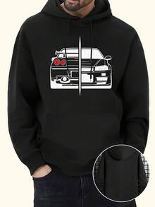 1 Pcs Men's New Personalized Car Print Casual Sweatshirt Fashion Drawstring Hoodie Autumn Winter Top Comfortable Versatile Long Sleeve Hooded Sweatshirt, [Niu Wang Selection] 180g 100% Cotton - Màu be - Xem 6