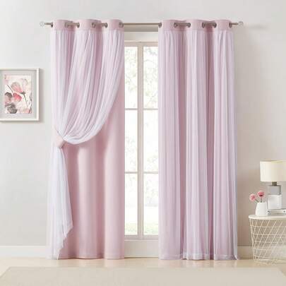 Beige 80% Blackout Curtains With Sheer Overlay, Double Layer Thermal Insulated Window Panels, 63 Inch, Living Room And Bedroom, Beige Drapes With Tiebacks, Grommet Top, 37 X 63 L X 2, Modern Home Decor