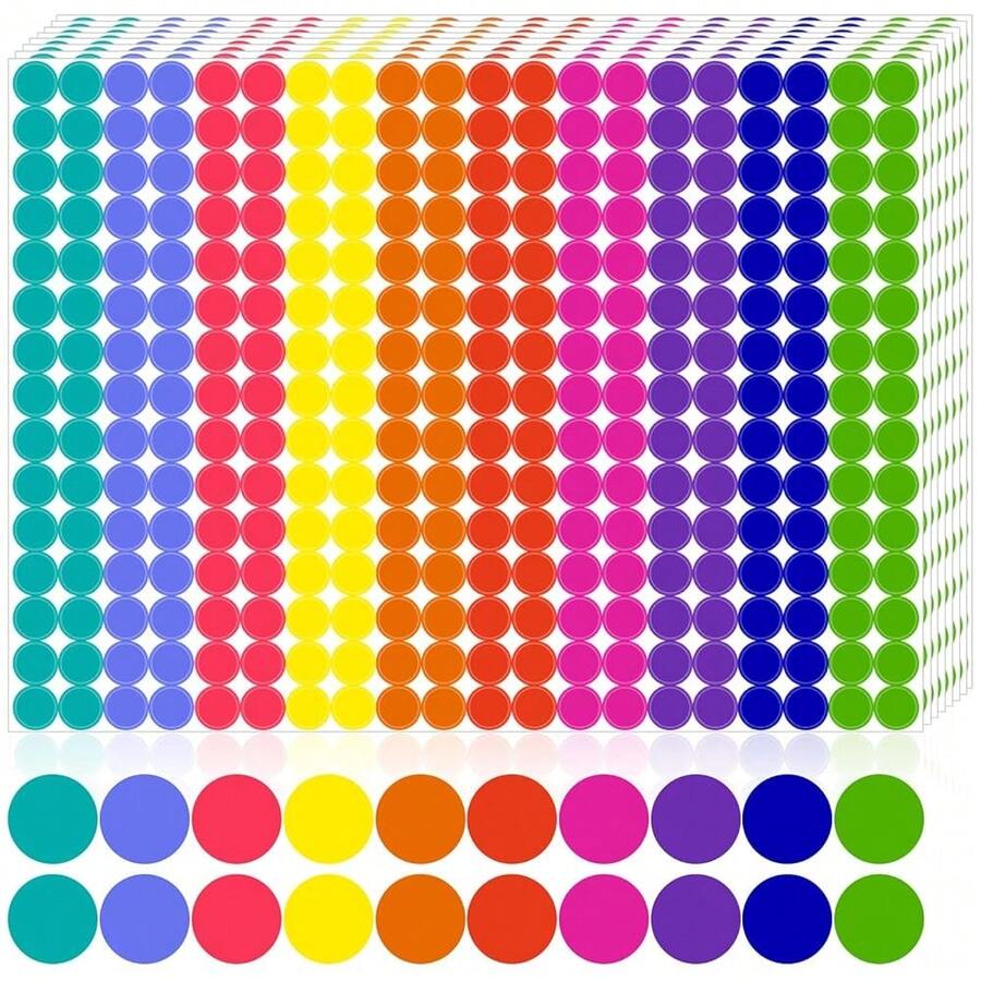 3000 PCS 1/2 Inch Colored Dot Stickers Round Color Coding Labels Circle Dots Labels Price Stickers Polka Circle Dots Sticker Label Sticker For Office, Classroom, Papers Etc - 10色/3000個 - 查看 1