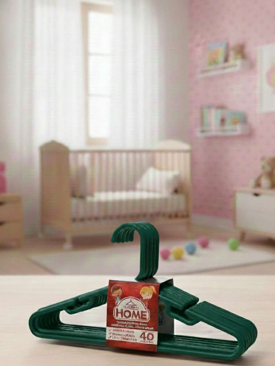 40 piezas de ganchos de plástico con forma de nudo, perchas para recién nacidos. Organizador de ropa para bebés/niños pequeños antideslizante y ultradelgado - Verde Oscuro - Ver 1