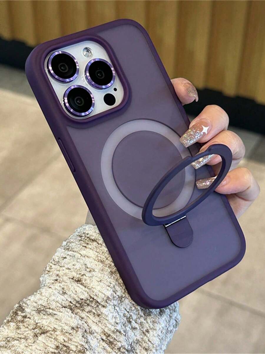DECOPHONE 1 透明磨砂隐形指环支架手机壳，兼容苹果 17/15/14/13/12/11 Pro Plus Max，支持无线充电，包含玻璃镜头盖和保护膜，防水、防震、防摔、防刮擦。 - 紫色 - 查看 1