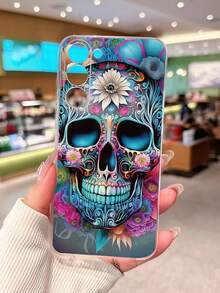 1pc Transparent Floral Skull Painted Thick Shockproof Protective Phone Case Compatible With IPhone 17pro/17Air /17/17promax16/11/16pro/16plus/, Compatible With Samsung Galaxy S26/S26PLUS/S26 Ultra S25/S25PLUS/S25 Ultra/A17/A07/A16/A36/A26/A56/A50, Compatible With Xiaomi 11/12Pro/12/12X/13Pro/14Pro/15Pro/, Compatible With Redmi 10/9/Note9/12c/Note11pro/Note8Pro - Multicolor - View 1