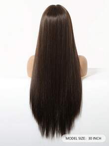 Tóc giả dài 30 inch màu nâu có mái, tóc giả thẳng tự nhiên làm từ sợi tổng hợp, phù hợp cho cosplay nữ, đám cưới và các dịp khác, chịu nhiệt, hoàn hảo cho các bữa tiệc, đám cưới và sử dụng hàng ngày. - màu nâu - Xem 3