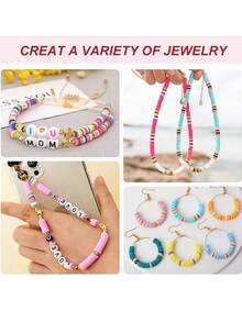 2400+配件盒软陶珠手链制作套装，24色友谊手链珠子，聚合物粘土珠子及珠宝制作吊坠，软陶珠子和吊坠套装，适用于DIY手工礼物、节日派对礼物，送给亲朋好友