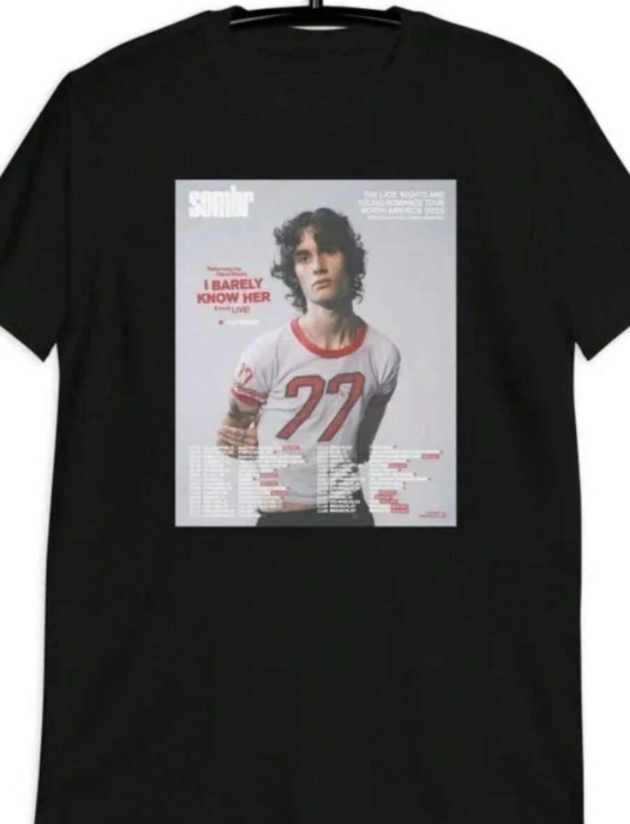 Sombr I Barely Know Her T-Shirt Limited Edition Inspired Music Tee - Black - View 1