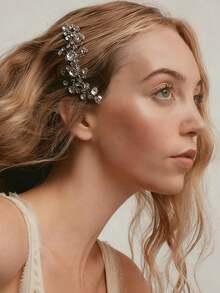 1pc French New Geometric Hair Accessory Comb, Minimalist Rhinestone Side Hair Clip, Bridal Wedding Headwear, Headpiece - Silver - View 1