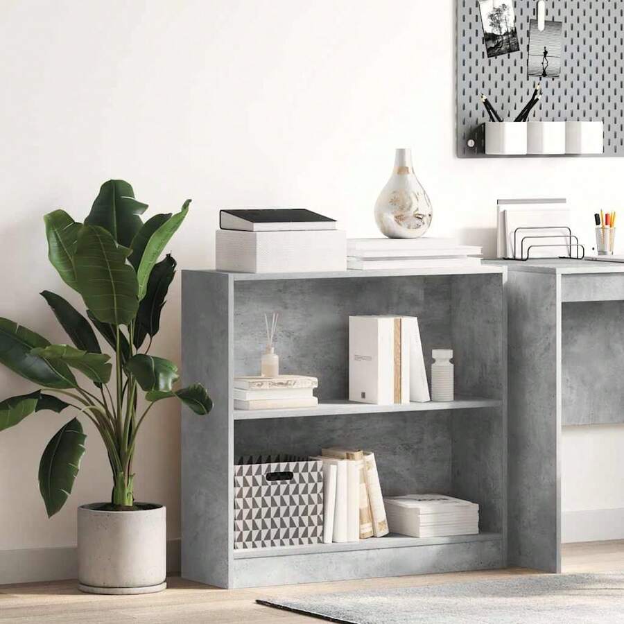 vidaXL Bücherregal, Betongrau, 80x24x75 cm, Holzwerkstoff - Grau - Übersicht 1