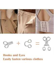 50sets-Sewing Clips For Fabric,Eye Hook,Hook And Eye Sewing, Multi-Purpose Clothes Buckle, Iron Sewing Hook & Eye Closure, Sewing Hook And Eye Fasteners, Suitable For Bras And Clothing, 3 Sizes (Silver And Black) - Multicolor - View 9