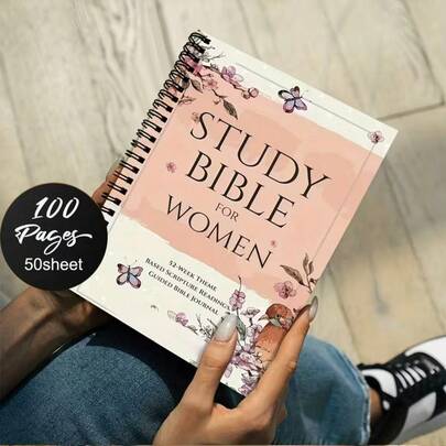 1 Floral Spiral Notebook - Women's Bible Study, 52-Week Themed, Christian Journal, 100 Pages Per Side, For Scripture Study And Prayer Recording; Elegant Pink Religious Gift, Suitable For Church Friends, Family, Coworkers, Spiritual Journalers, Floral Decorative Art Cover Design, High-Quality Printing, Durable Paper