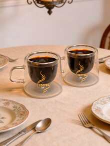 1/2/6pcs Small Double-Layer Glass Coffee Mugs With Handles, Thermal Insulation Design Suitable For Tea, Espresso, Milk, Cappuccino, Etc. Unique Birthday And Valentine's Day Gifts