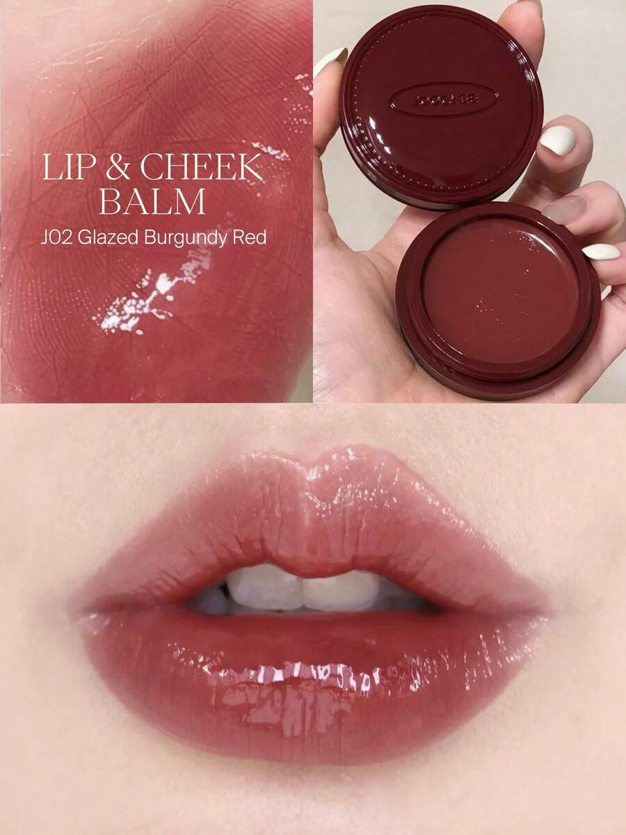 JOOCYEE Tipsy Night Glazed Lip & Cheek Balm, Limited Edition Tinted Lip & Cheek Balm, Lightweight, Skin-Friendly, Multi-Use Lip & Cheek Tint, Lip & Cheek Cream, Multi-Use Palette, Natural Daily Makeup - #J02 Glazed Burgundy Red - View 1