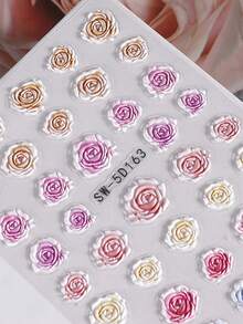 2片装浮雕玫瑰美甲贴纸，棕色、粉色、白色、蓝色、红色玫瑰花美甲贴花，5D自粘美甲装饰，美甲用品，适合女性、女孩，情人节、婚礼设计美甲 - 彩色 - 查看 8