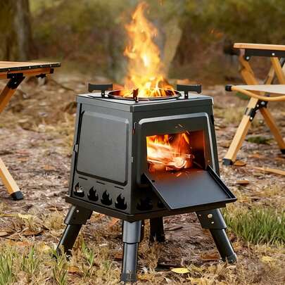 Wood Burning Camp Stove Portable Cast Iron Wood Stove For Outdoor Hiking Picnic BBQ Travel