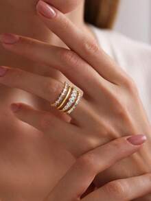 4pcs Sparkling Geometric Rings, S925 Sterling Silver Delicate Women's Ring Set Suitable For Daily, Date, Exquisite Women's Jewelry Gift, New Year's Gifts, Valentine's Day Gift