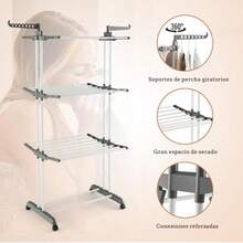 Tendedero Plegable para Ropa4 Niveles Tendedero Vertical Retráctil Movible y Ajustable Estante Secado Ropa con Alas Laterales y Ruedas Soporte Tendedero Ahorra Espacio para Interiores y Exteriores - Gris - Ver 2