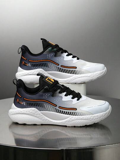 （尺码偏小）男士小众设计经典黑白系带舒适休闲运动鞋，情侣网面男士跑步鞋，舒适韩版拼接撞色厚底运动鞋