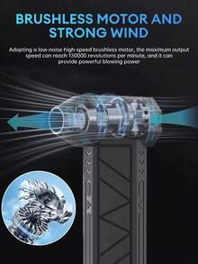 Turbo Jet Fan Powerful Electric Blower Portable Vacuum Cleaner, Adjustable Wind Speed Mini Vacuum Cleaner Rechargeable High-Speed Cyclone Duster Suitable For Car, Computer, Keyboard, Home And Outdoor - Black - View 4