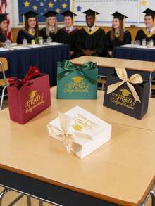 10PCS/1PC/Graduation Season Gift Box / Small Gift Box [With Ribbon] Graduation Cap Gift Box, With Ribbon, Small Gift Box, Can Hold Various Small Items, Suitable For Festivals, Parties, Graduation Season, School Opening Season - Burgundy + Burgundy Ribbon [Graduation Cap] - View 8