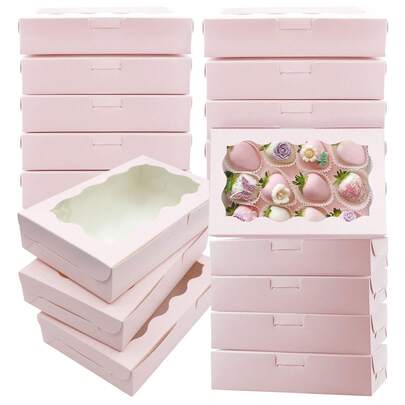 10/20pcs/1pc - Cookies & Pastries Boxes With Clear Window, Size: 7 X 4.3 X 1.5 Inches, Kraft Paper Material, Premium Baked Goods Gift Boxes For Desserts, Weddings, Parties, Christmas, Birthdays (Pink)
