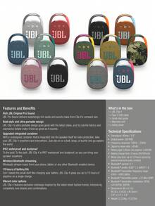 JBL Clip 4 迷你便携式蓝牙音箱，IP67 防水防尘，耐用夹式设计，低音浑厚，电池续航时间长，小巧便携，适合户外徒步、露营、骑行、海滩旅行等多种场合。 - 藍色 - 查看 9