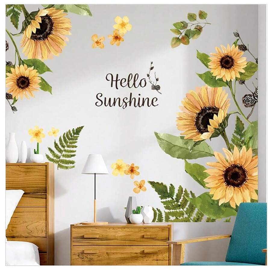 Wandtattoo Aquarell-Sonnenblumen Wandaufkleber Blüten Gelb Wandsticker Sonne, Blume, Schmetterling Wohnzimmer Schlafzimmer Sofa Hintergrund-3629 - Gelb - Übersicht 1